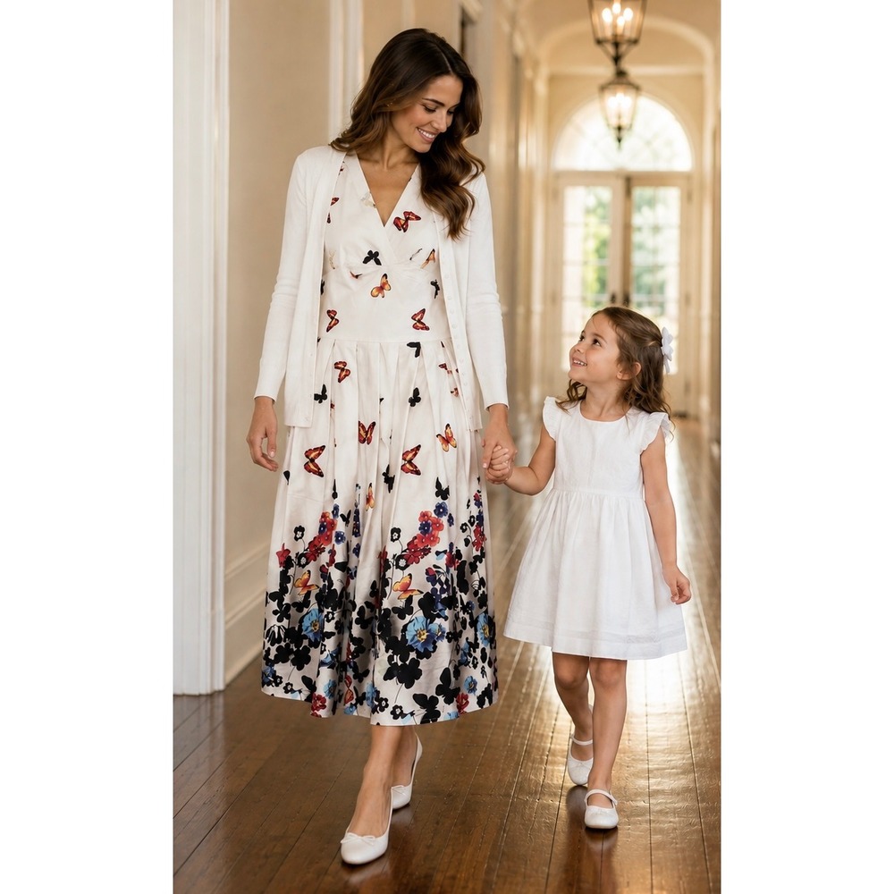 Belle Poque Womens Butterfly White Floral Fit Flare Dress Pockets Retro SzM